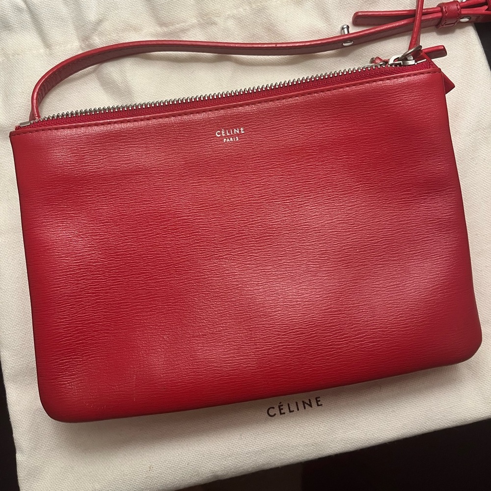 Celine Trio Bag - poppy red with silver hardware